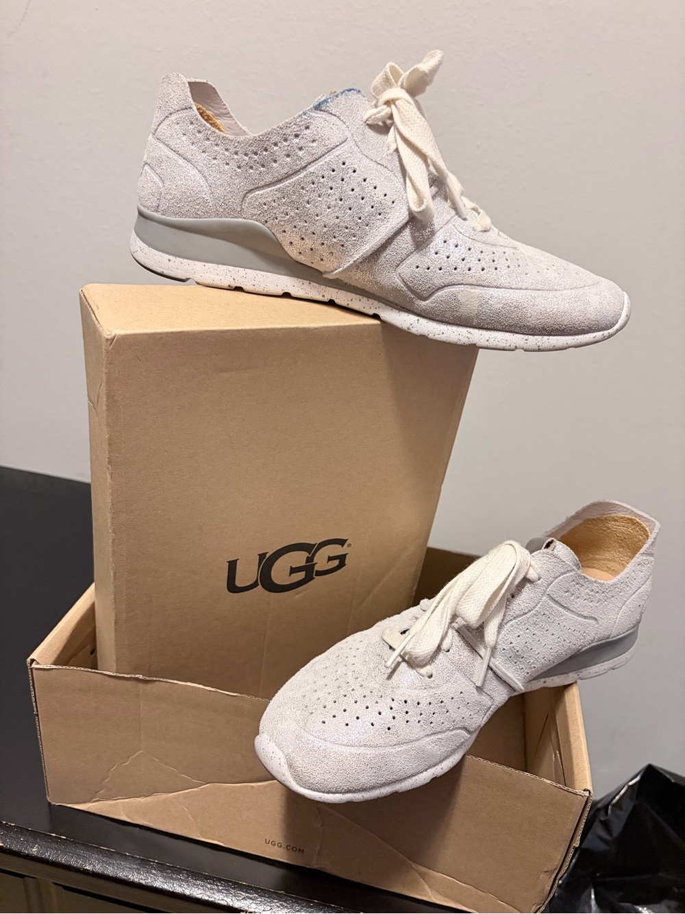 UGG Women's Cream Suede Perforated Lace-Up Sneakers